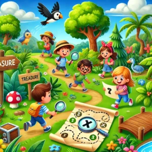 DALL·E-2024-11-29-08.14.38-A-vibrant-and-playful-cartoon-style-illustration-depicting-an-educational-treasure-hunt-for-children-in-a-lush-outdoor-setting.-The-scene-shows-a-grou-300x300 Dicas para Pais e Educadores