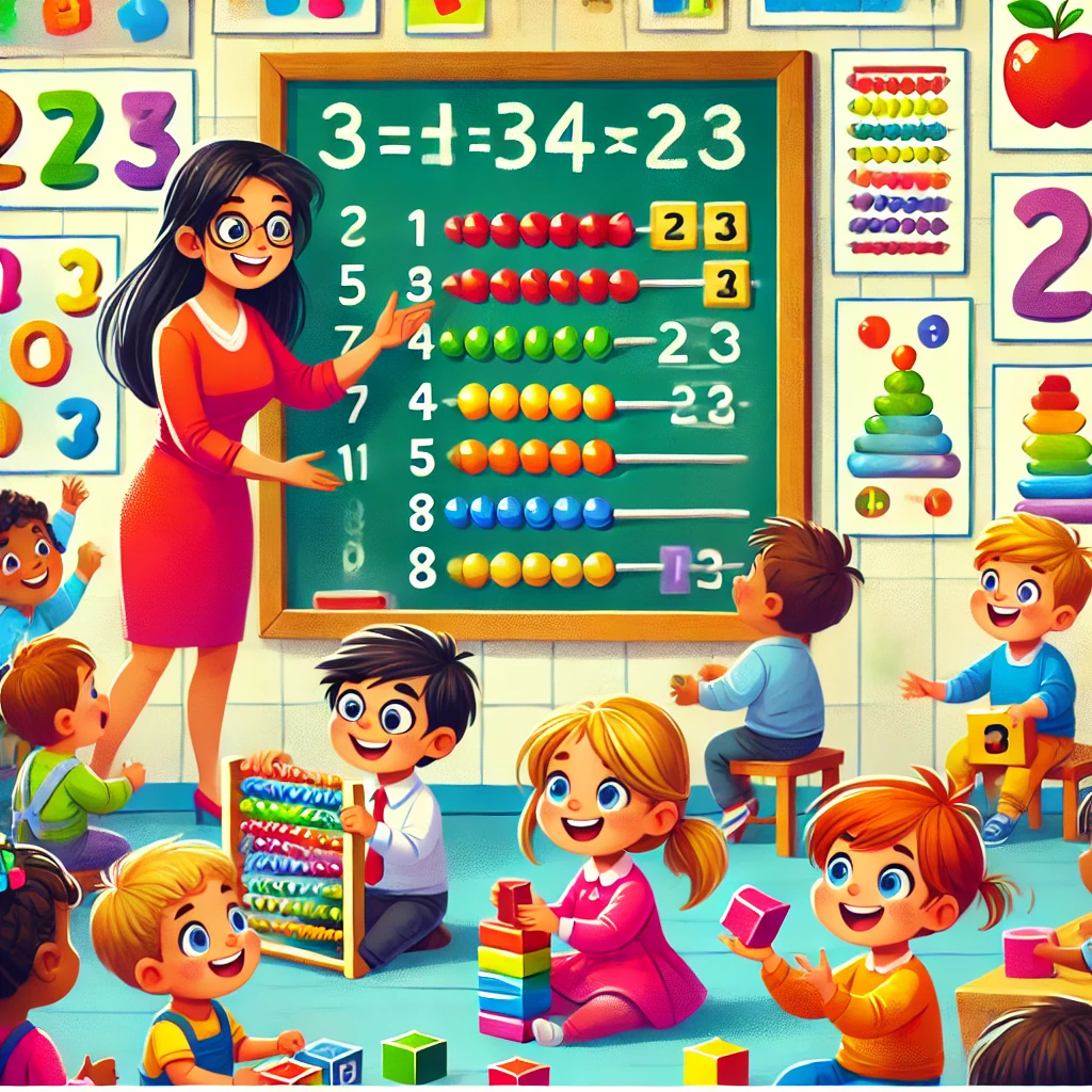 DALL·E-2024-12-08-18.18.03-A-vibrant-and-educational-illustration-focused-on-the-theme-of-mathematics-in-early-childhood-education.-The-image-features-a-colorful-classroom-setti Áreas de Conhecimento