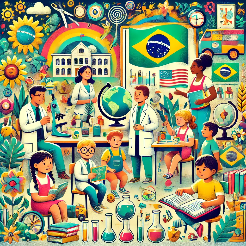 DALL·E-2024-12-09-08.06.31-A-vibrant-and-engaging-illustration-representing-the-theme-Estudos-e-Pesquisas-no-contexto-brasileiro-in-early-childhood-education.-The-image-shows- Estudos e Pesquisas