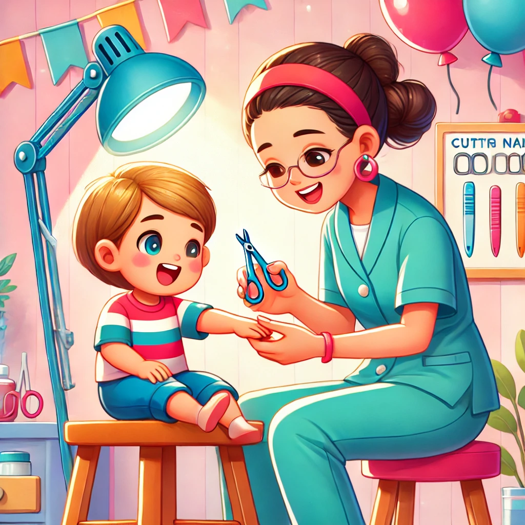 DALL·E-2024-12-15-21.30.50-A-vibrant-and-engaging-illustration-promoting-the-importance-of-cutting-nails-regularly-for-children-in-early-childhood-education.-The-scene-shows-a-f 10 Hábitos Saudáveis Sobre Higiene e Alimentação na Educação Infantil