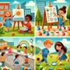 Uma ilustração colorida e vibrante destacando cinco atividades criativas e envolventes para crianças na educação infantil.