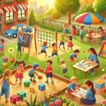 Uma ilustração vibrante e acolhedora que destaca a importância do brincar na educação infantil.